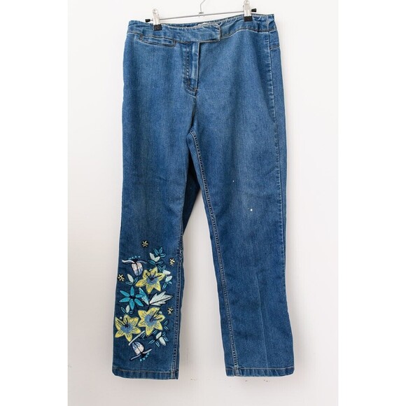 Northern Isles size 10 Women's Jeans Floral embroidered straight leg - Picture 1 of 11